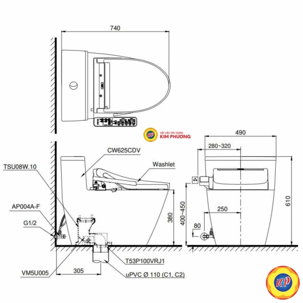 Bồn Cầu Điện Tử TOTO MS625CDW12 Giấu Dây C7