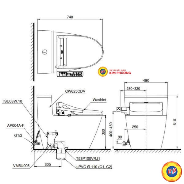 Bồn Cầu Điện Tử TOTO MS625CDW17/TCF23460AAA C2 Giấu Dây