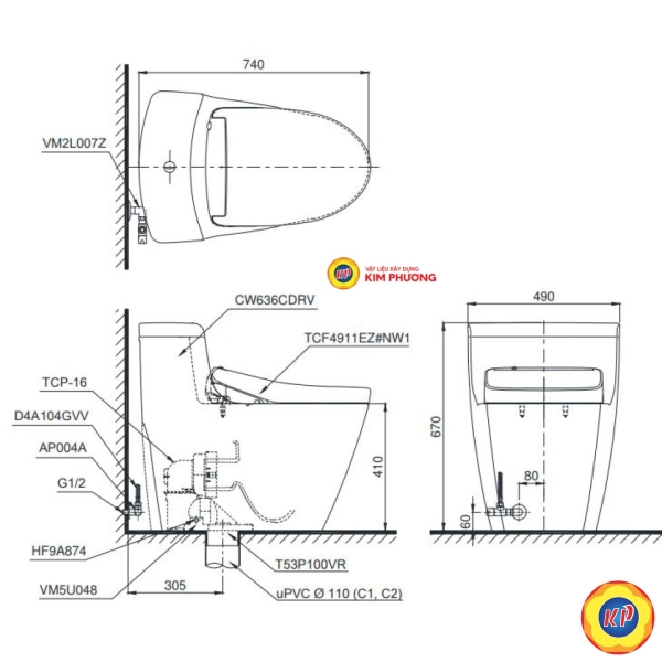 Bồn Cầu Điện Tử TOTO MS636CDRW12 Giấu Dây