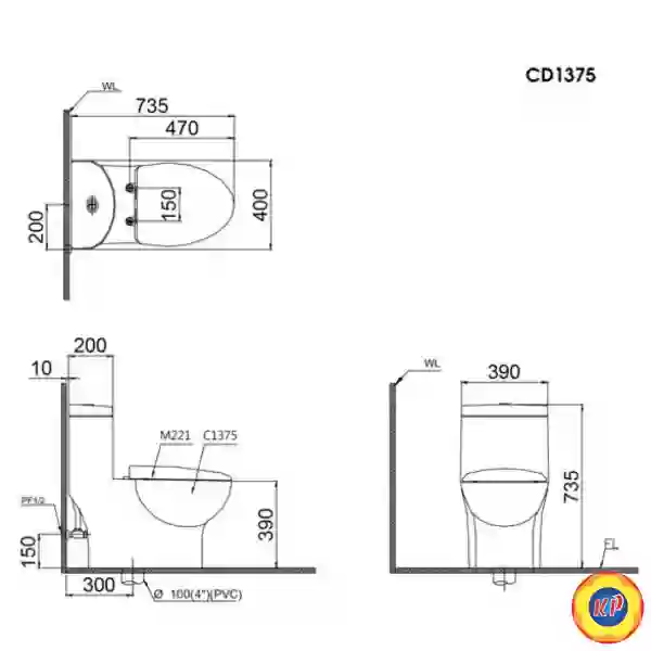 Bồn Cầu CAESAR C1375 (CD1375) Một Khối Nắp Êm