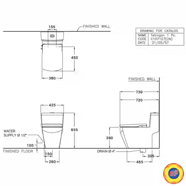 Bàn Cầu 1 khối COTTO C107127(CN) Tetragon Nắp Rửa Cơ