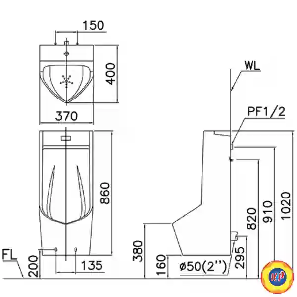 Bệ Tiểu Cảm Ứng CAESAR UA0283 Tự Động Treo Tường