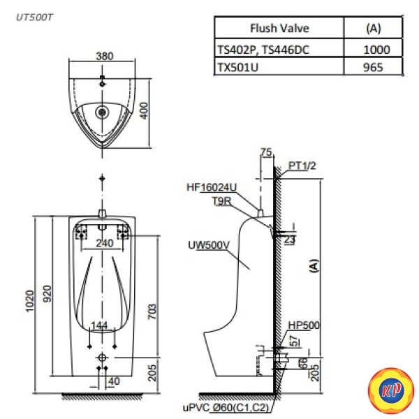 Bồn Tiểu Nam TOTO UT500T#XW Treo Tường