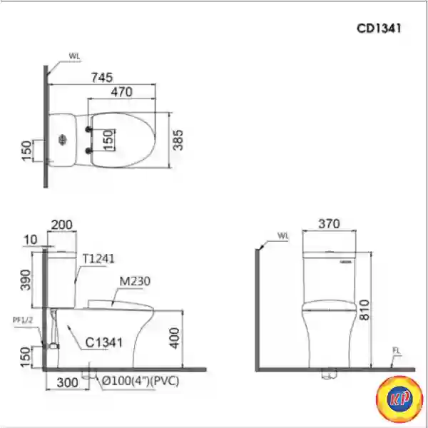Bồn Cầu CAESAR CD1341 Thùng T1241 Nắp Êm