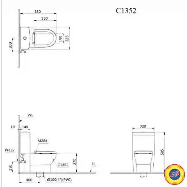 Bàn Cầu CAESAR C1352 Trẻ Em Một Khối