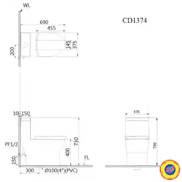 Bồn Cầu Caesar C1374 (CD1374) 1 Khối