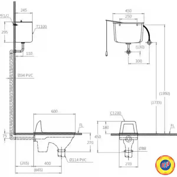 Bồn Cầu Xổm Caesar CS1230B (CS1230) Có Két Nước T1100