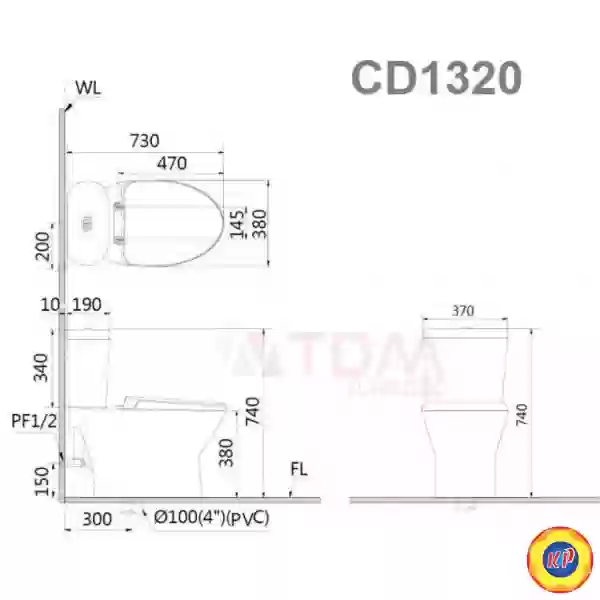 Bồn Cầu CAESAR CD1320 Thùng T2220 Nắp Êm