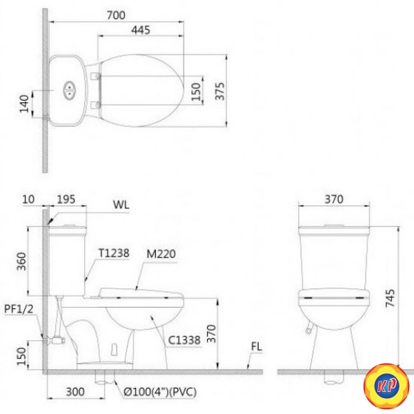 Bồn Cầu CAESAR CD1338/TAF060 Nắp Rửa Cơ