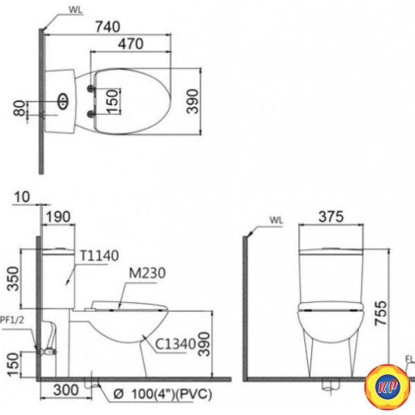 Bồn Cầu CAESAR CD1340/TAF060 Nắp Rửa Cơ