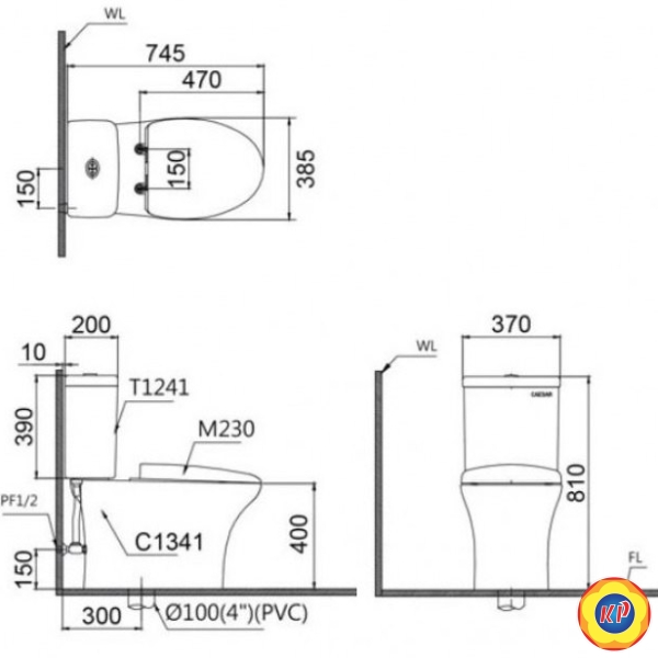 Bồn Cầu CAESAR CD1341/TAF060 Nắp Rửa Cơ