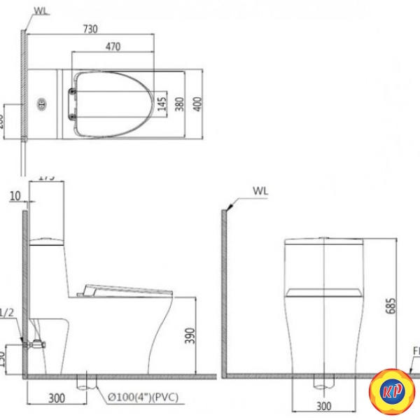 Bồn Cầu CAESAR C1356F/TAF060 Nắp Rửa Cơ