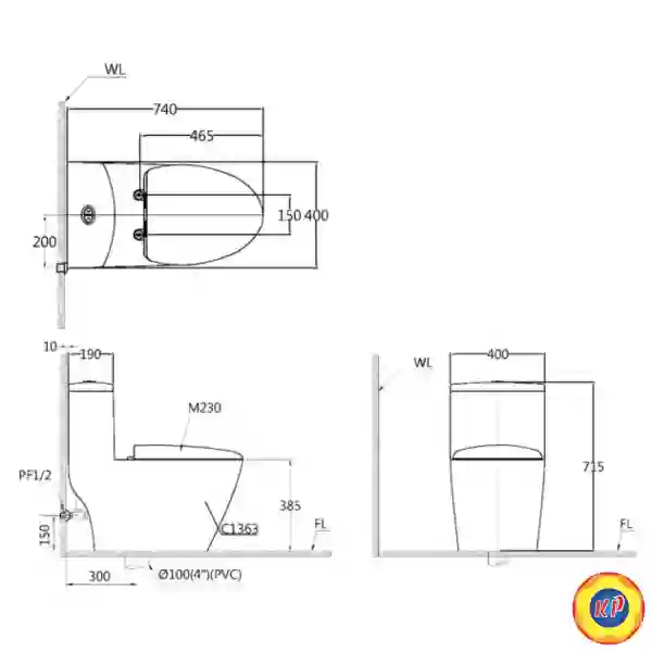Bồn Cầu CAESAR C1363 (CD1363) Một Khối Nắp Êm