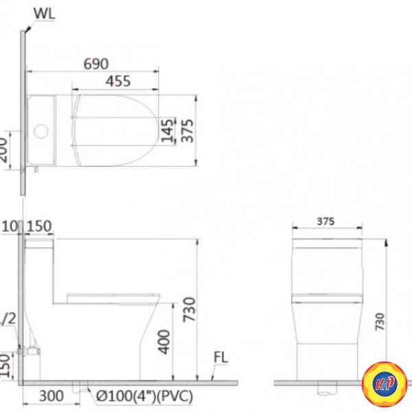 Bồn Cầu CAESAR C1374F/TAF060 Nắp Rửa Cơ
