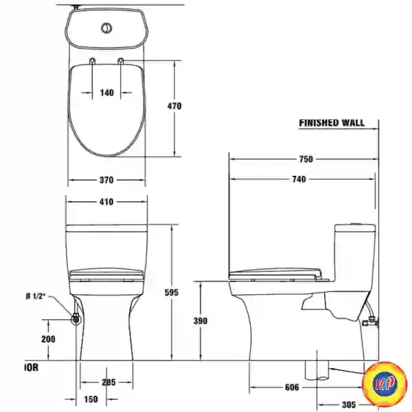 Bồn Cầu COTTO C1015 1 Khối Macc Xả Nhấn