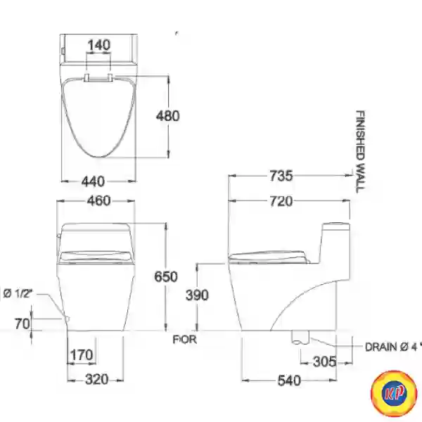 Bồn Cầu COTTO C10527 1 Khối Grand Riviera