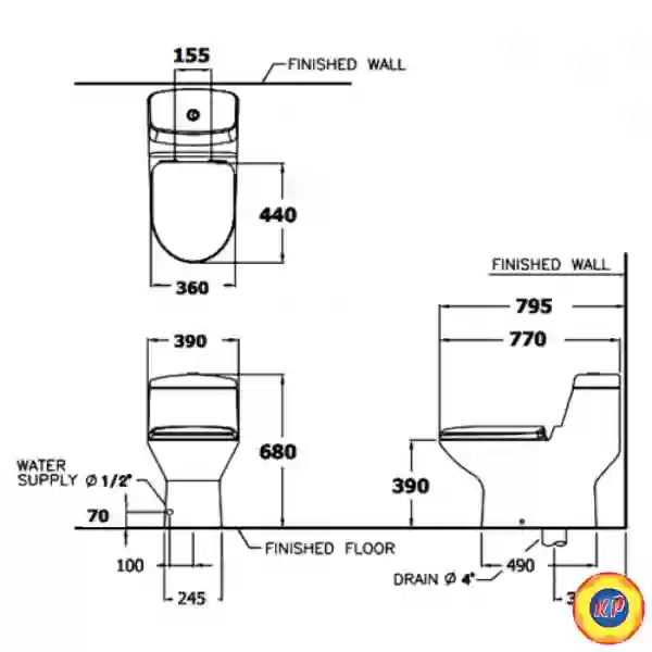 Bồn Cầu COTTO C1111 1 Khối Victor Xả Nhấn