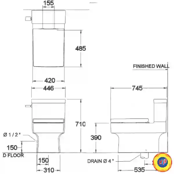 Bàn Cầu COTTO C13607 2 Khối Quado Xả Gạt