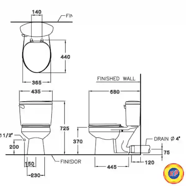 Bồn Cầu COTTO C1454 Sharon Hai Khối Thoát Ngang