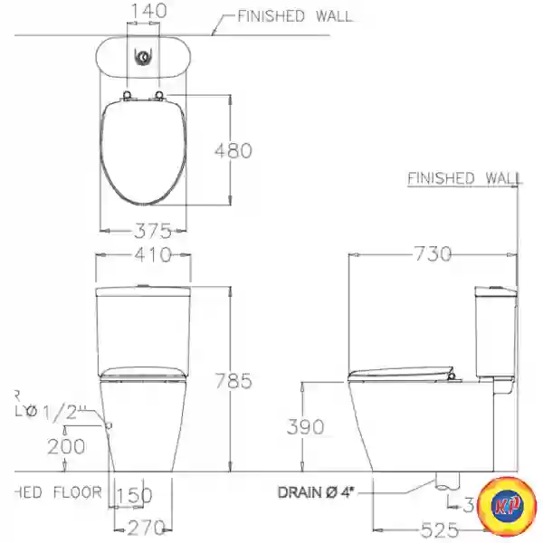 Bồn Cầu COTTO C16817 Hai Khối 3x3 E1 Nắp Êm