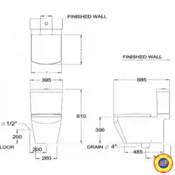 Bồn Cầu COTTO C17087 2 Khối Tetragon Xả Nhấn