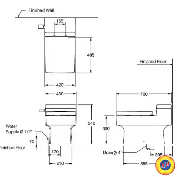 Bàn Cầu COTTO C10317 Một Khối Quado Xả Gạt