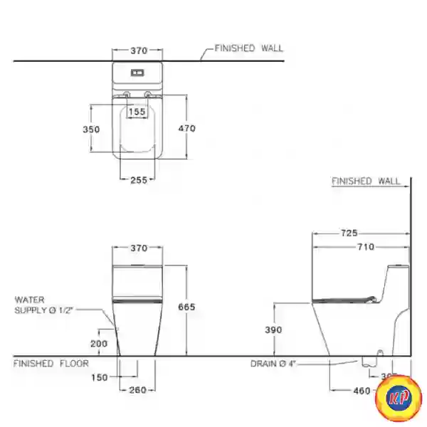 Bồn Cầu COTTO C1032(MBK) 1 Khối Xả Nhấn Màu Đen