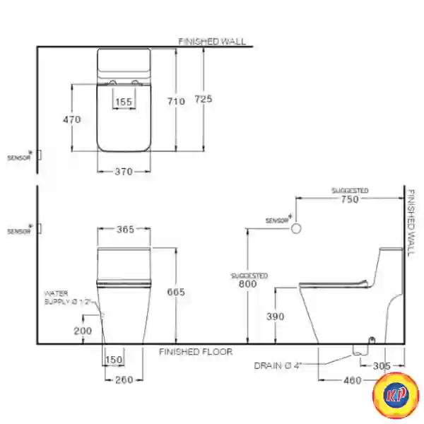 Bồn Cầu Cotto C103257 Một Khối Xả Chạm SINGLE FLUSH
