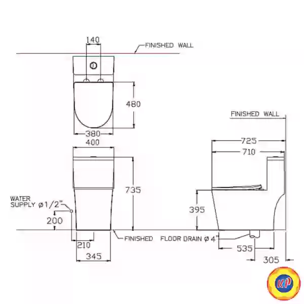 Bồn Cầu Cotto C11003HOS (C11003H) Một Khối Xả Nhấn Wynn