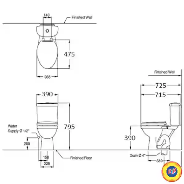 Bồn Cầu COTTO C1332VN Hai Khối Ginny II Xả Nhấn