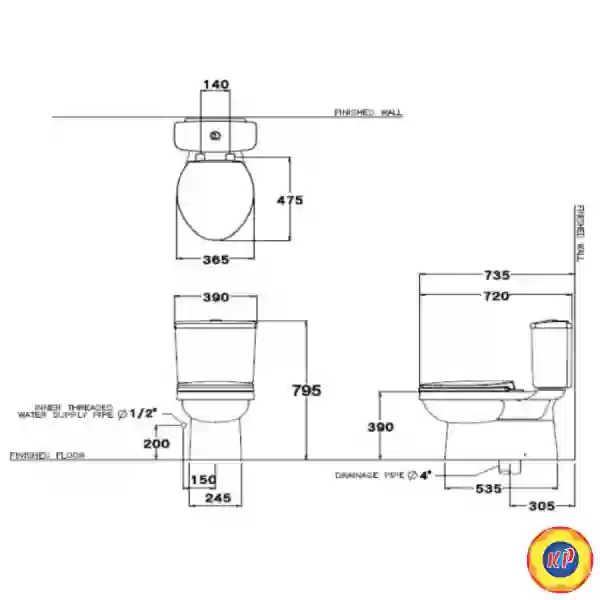 Bồn Cầu COTTO C13330 Sella Hai Khối