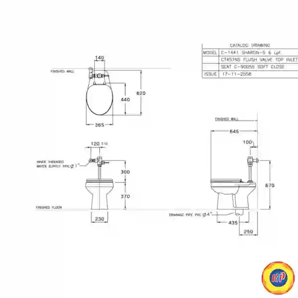 Bồn Cầu COTTO C1441 Sharon Cầu Cụt Xả Van Nắp Thường