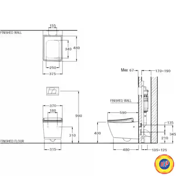 Bồn Cầu Cotto SC19337(F) Treo Tường Thoát Ngang