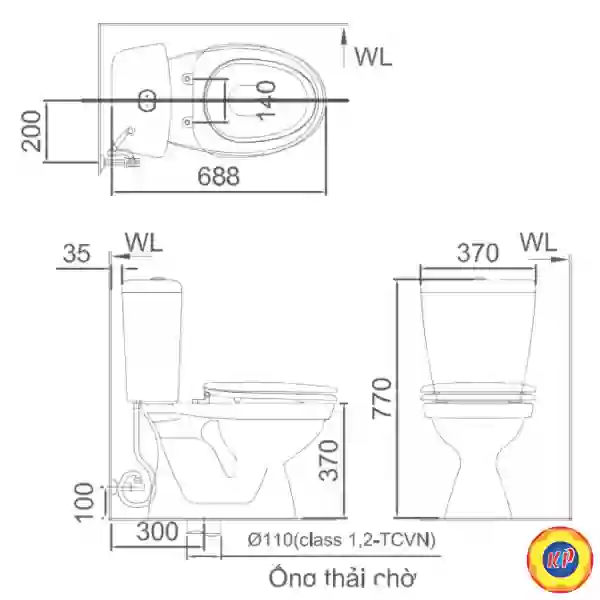 Bồn Cầu INAX C-108VA (C108VA) 2 Khối Xả Nhấn Nắp Thường