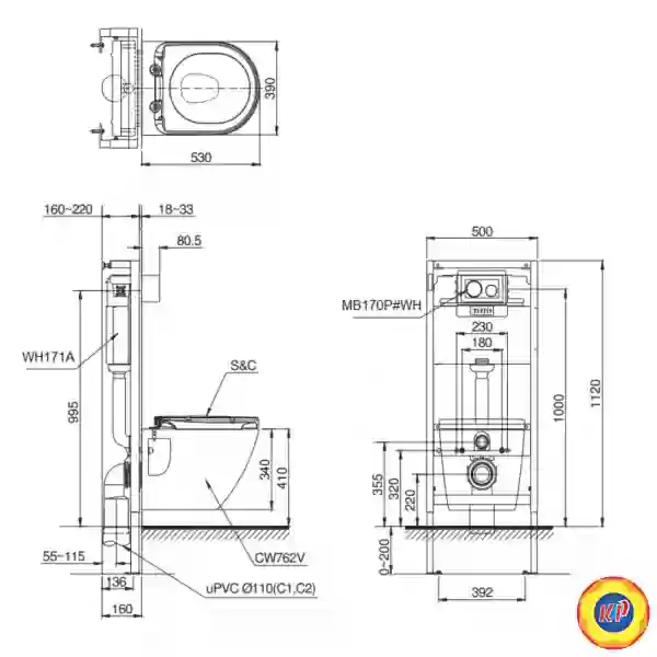 Bồn Cầu TOTO CW762/TC384CVK#W/MB170P/WH171A Treo Tường