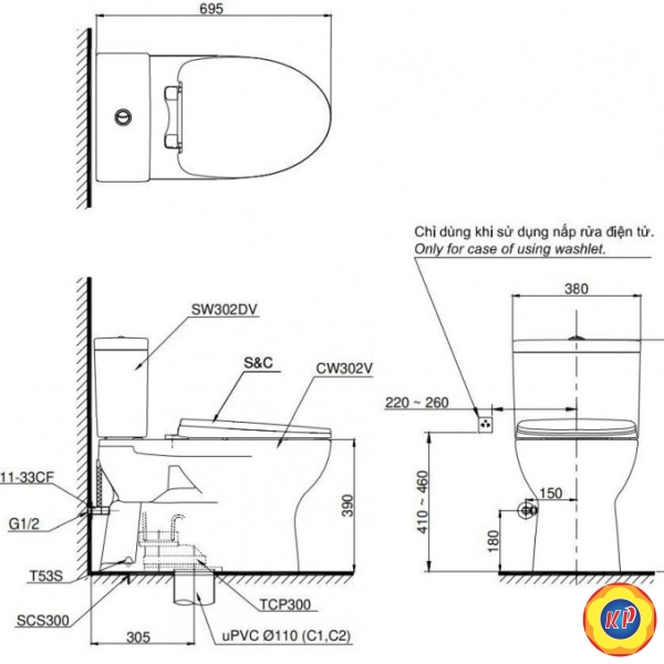 Bồn Cầu TOTO CS302DE4 Nắp Rửa Cơ