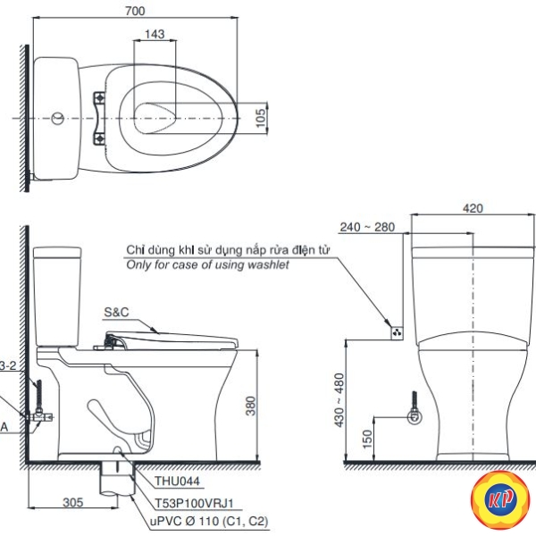 Bồn Cầu TOTO CS735DE2 Nắp Rửa Cơ