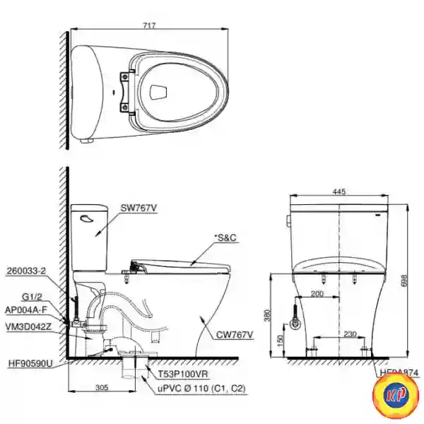 Bồn Cầu TOTO CS767RT8 (CS767T8) Hai Khối Nắp TC600VS
