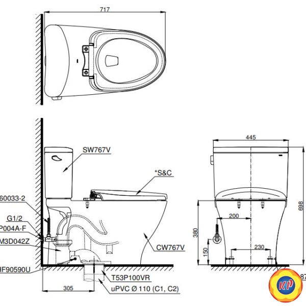 Bồn Cầu TOTO CS767RE2 Nắp Rửa Cơ