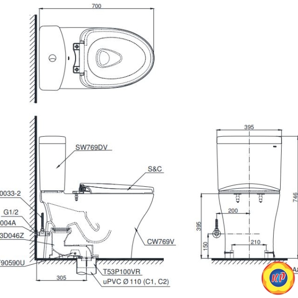 Bồn Cầu TOTO CS769DRE4 Nắp Rửa Cơ