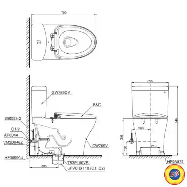 Bồn Cầu TOTO CS769DRT8 (CS769DT8) Hai Khối Nắp TC600VS