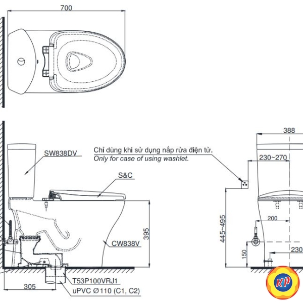 Bồn Cầu TOTO CS838DE4 Nắp Rửa Cơ