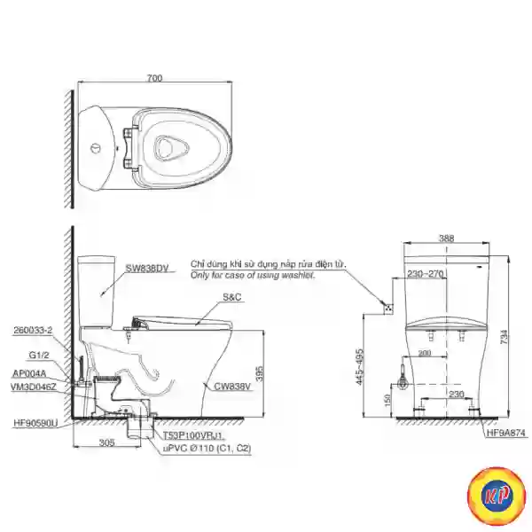 Bồn Cầu TOTO CS838DT8 Hai Khối Nắp TC600VS