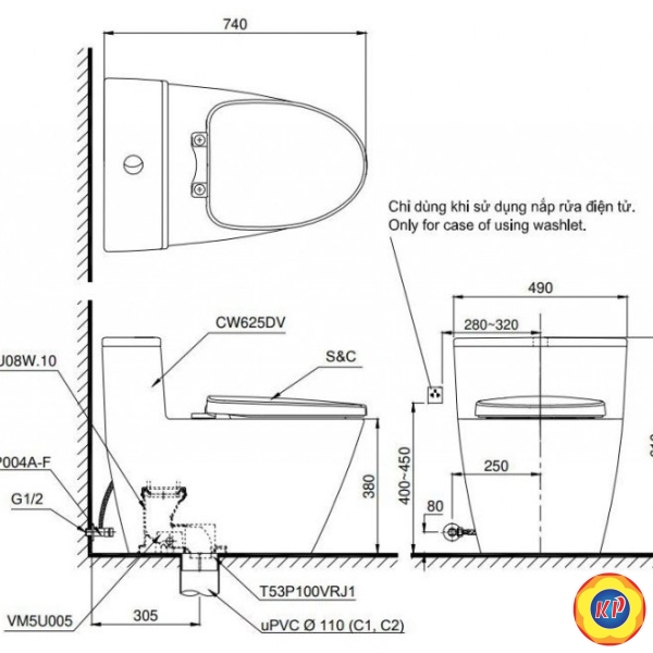 Bồn Cầu TOTO MS625DE4 Nắp Rửa Cơ