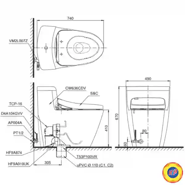 Bồn Cầu TOTO MS636DT8 1 Khối Nắp TC600VS