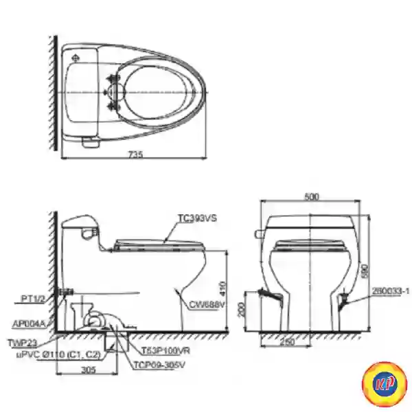 Bàn Cầu TOTO MS688T2 (C688) Một Khối Nắp TC393VS