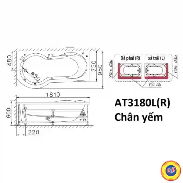 Bồn Tắm Chân Yếm 1.8M CAESAR AT3180L/R