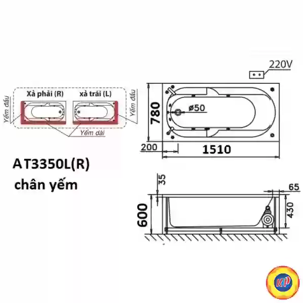 Bồn Tắm Chân Yếm 1.5M CAESAR AT3350L/R