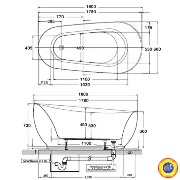 Bồn Tắm Cotto BT267PP(H) WH Lập Thể 1.8M