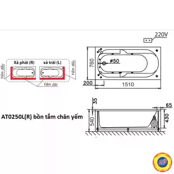 Bồn Tắm Chân Yếm 1.5M CAESAR AT0250L/R